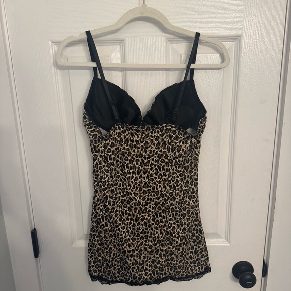 Leopard Print Slip Dress with Black Lace - Picture 2 of 3